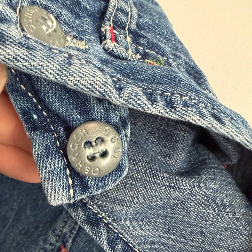 Vintage Y2K OshKosh B'gosh Denim Dress Overalls Embroidered Strawberries Blue